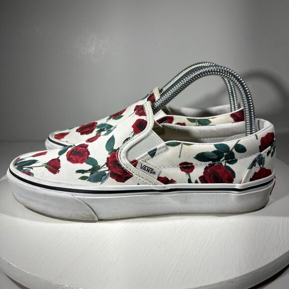 Vans Classic Rose Print Womens Size 8 White Casual Shoes Sneaker Slip USED TWICE - Picture 1 of 12